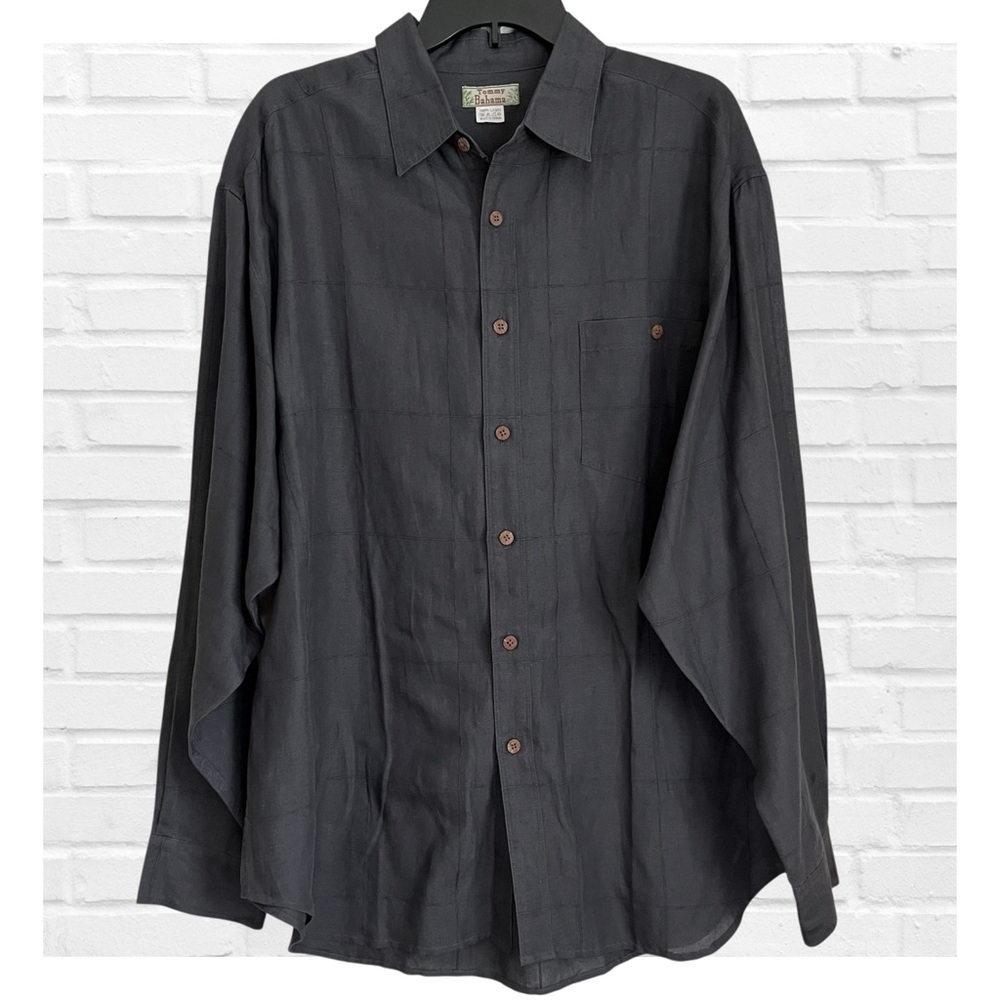 Vintage Tommy XXL Bahama Gray Linen Shirt Resortwear Dark Academia Preppy Career